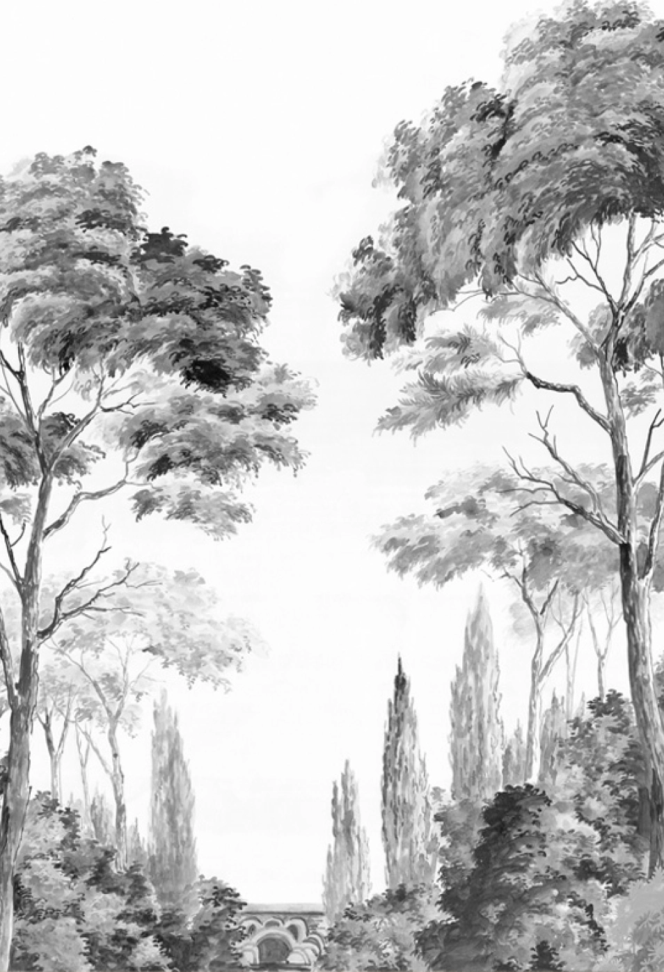 Papier peint panoramique Les Alpilles grisaille vignette